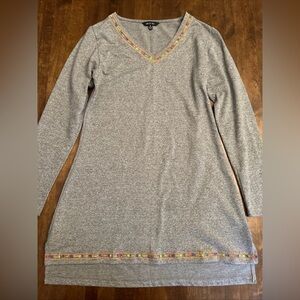 Yak &‎ Yeti Embroidered Tunic Dress Gray Size Small Nepal Boho Fedtival Travel